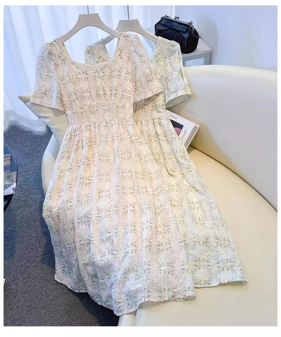 碎花连衣裙女夏季2025新款小个子法式茶歇温柔中长款气质收腰裙子