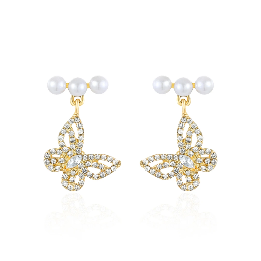 铜合金锆石耳饰 双蝴蝶时尚百搭甜美度假风耳钉 4766