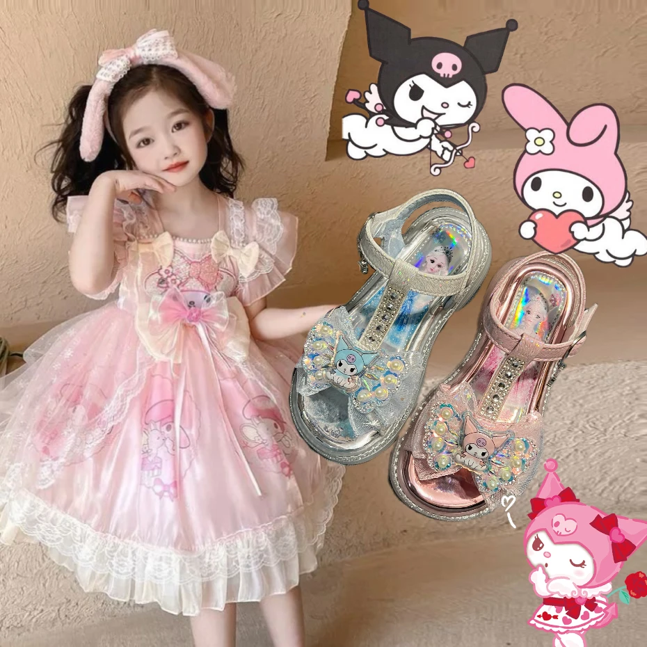 女童凉鞋夏款2025新款爆款夏季儿童亮晶晶带钻鞋小女孩公主鞋软底