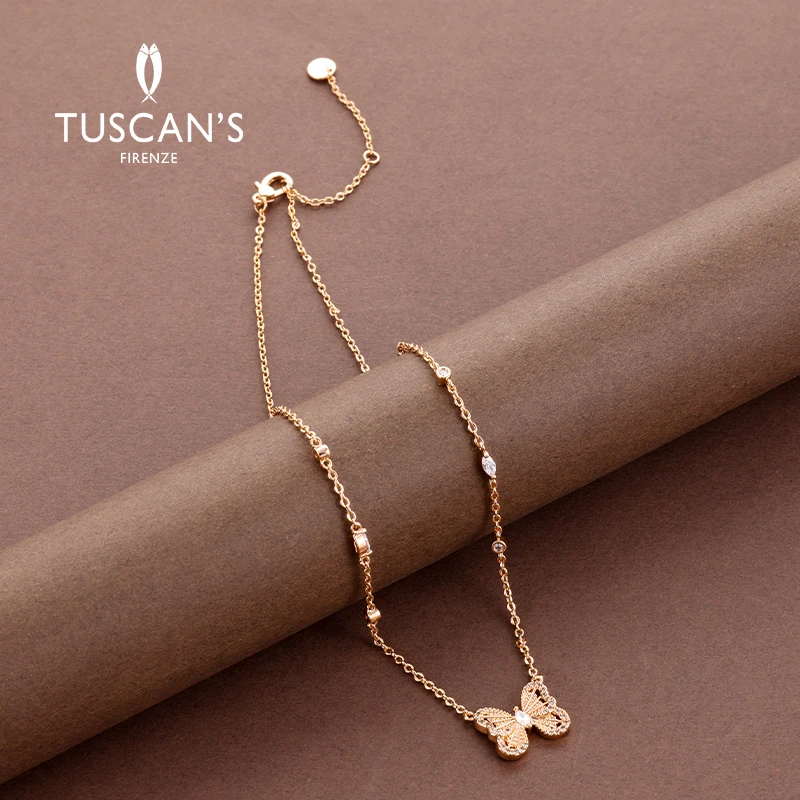 TUSCAN'S 铜合金锆石项链 轻奢气质百搭女士蝴蝶项链精致颈链