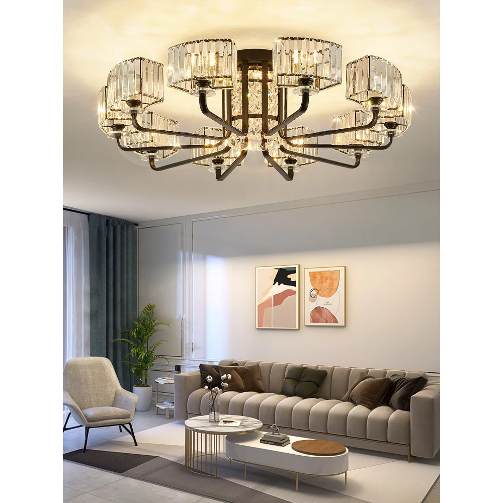 客厅吸顶灯现代简约大气别墅饭厅卧室轻奢风水晶灯具组合全屋套餐