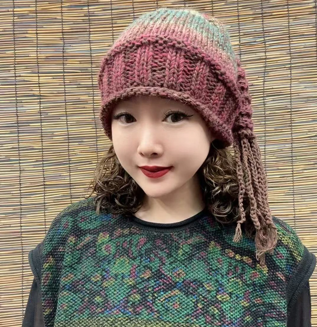 过渡色段染彩线辫子帽