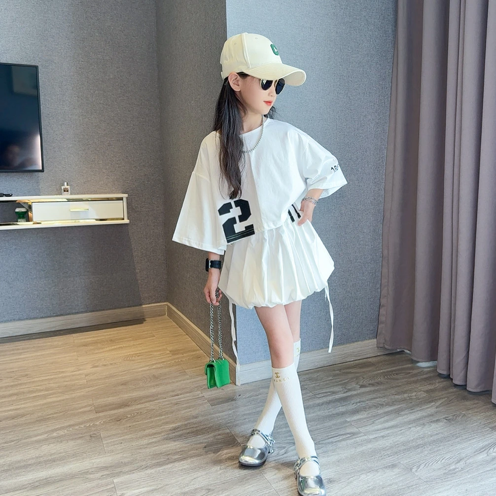 女童宽松上衣花苞裙套装儿童甜酷夏季显瘦洋气半身裙两件套短裙潮