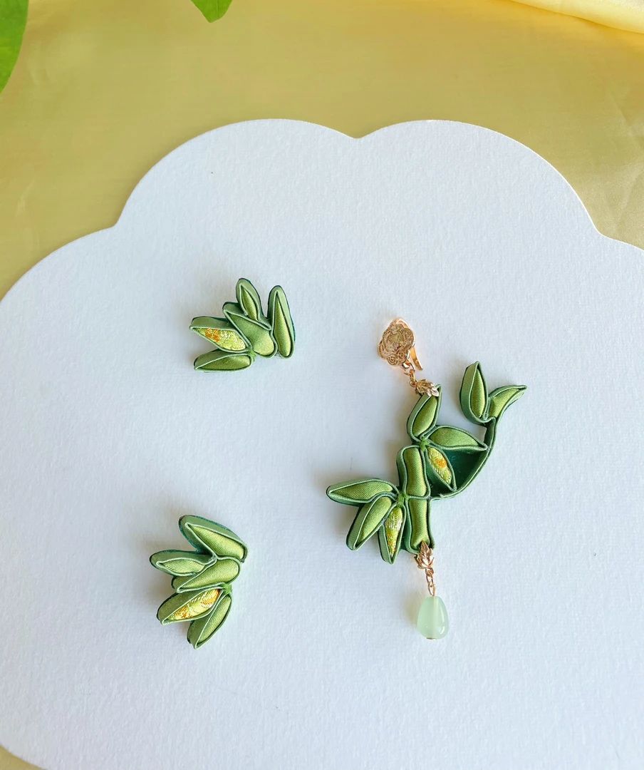 合金布艺耳饰 非遗盘扣~竹子耳饰手工百搭