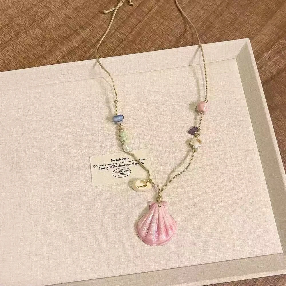 铜合金项链 粉色海星项链夏日海边渡假风彩色串珠贝壳星星锁骨链