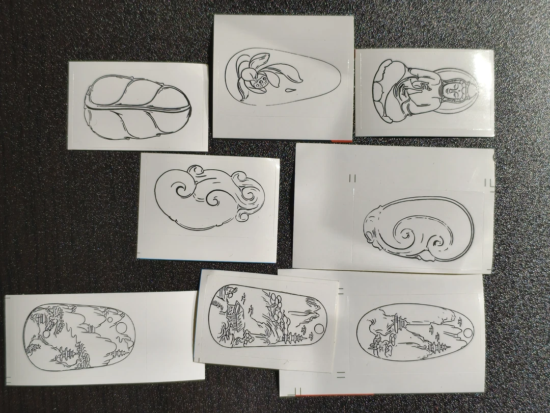 玉雕木雕石雕贴纸组合10个图不会画画也可以学习玉雕