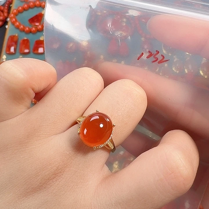 南红玛瑙银S925镶嵌戒指