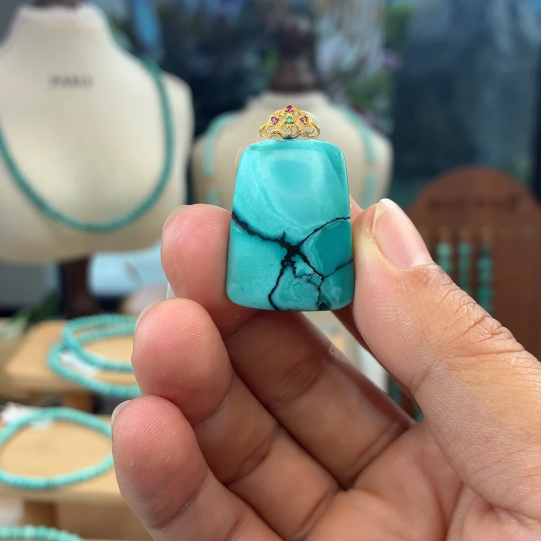 绿松石18K金镶嵌吊坠(不含链)