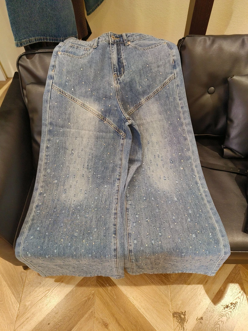 休闲风烫钻显瘦女修身中腰牛仔裤百搭长裤高腰夏季 202588