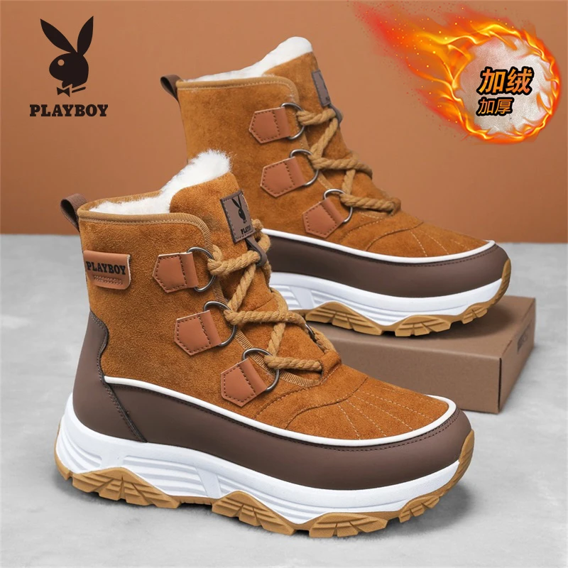 PLAYBOY/花花公子情侣雪地靴冬季爆款男女加绒高帮东北保暖棉鞋