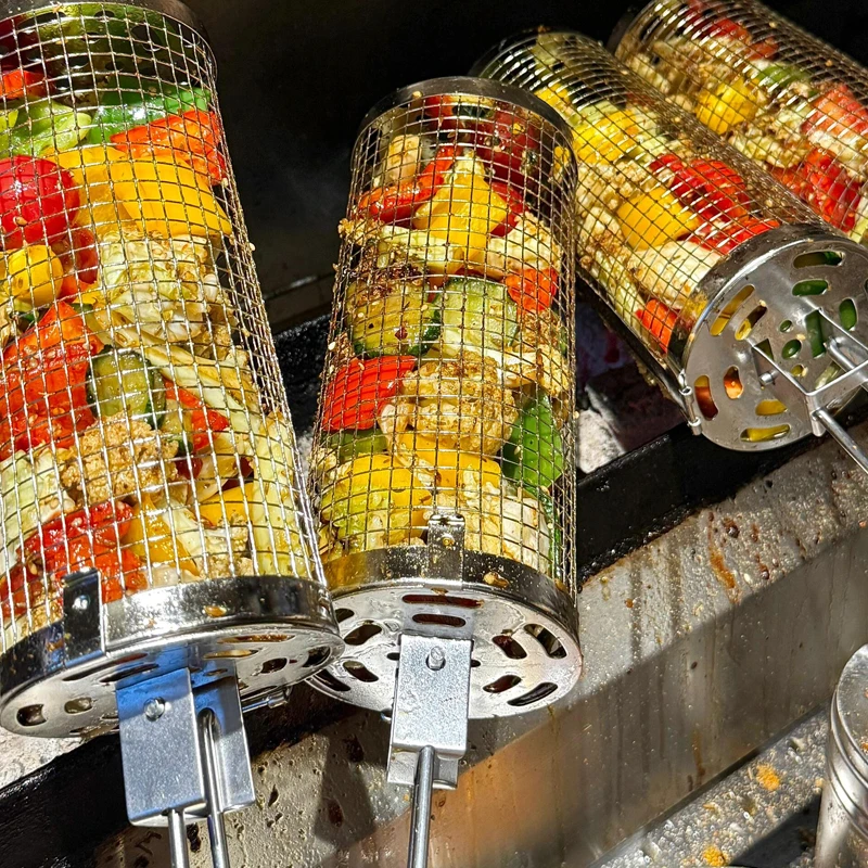 不锈钢烧烤笼网红滚筒烤蔬菜户外野餐露营可拆卸烧烤滚筒架