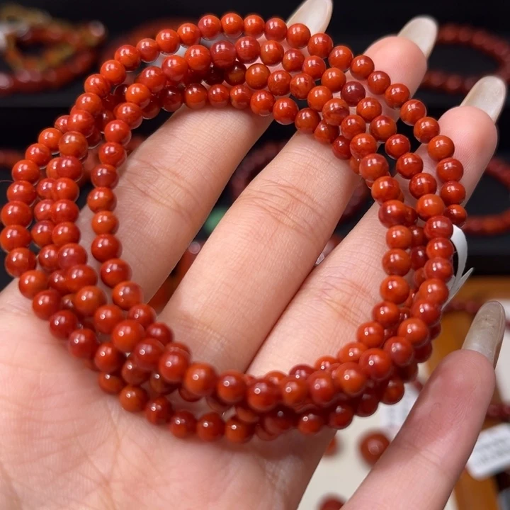 南红玛瑙未镶嵌手链满肉柿子红火焰4mm小米珠