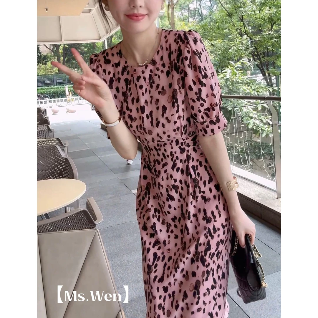 【WENZO】夏日初恋~夏季时尚优雅显瘦斑点设计感豹纹连衣裙W250520