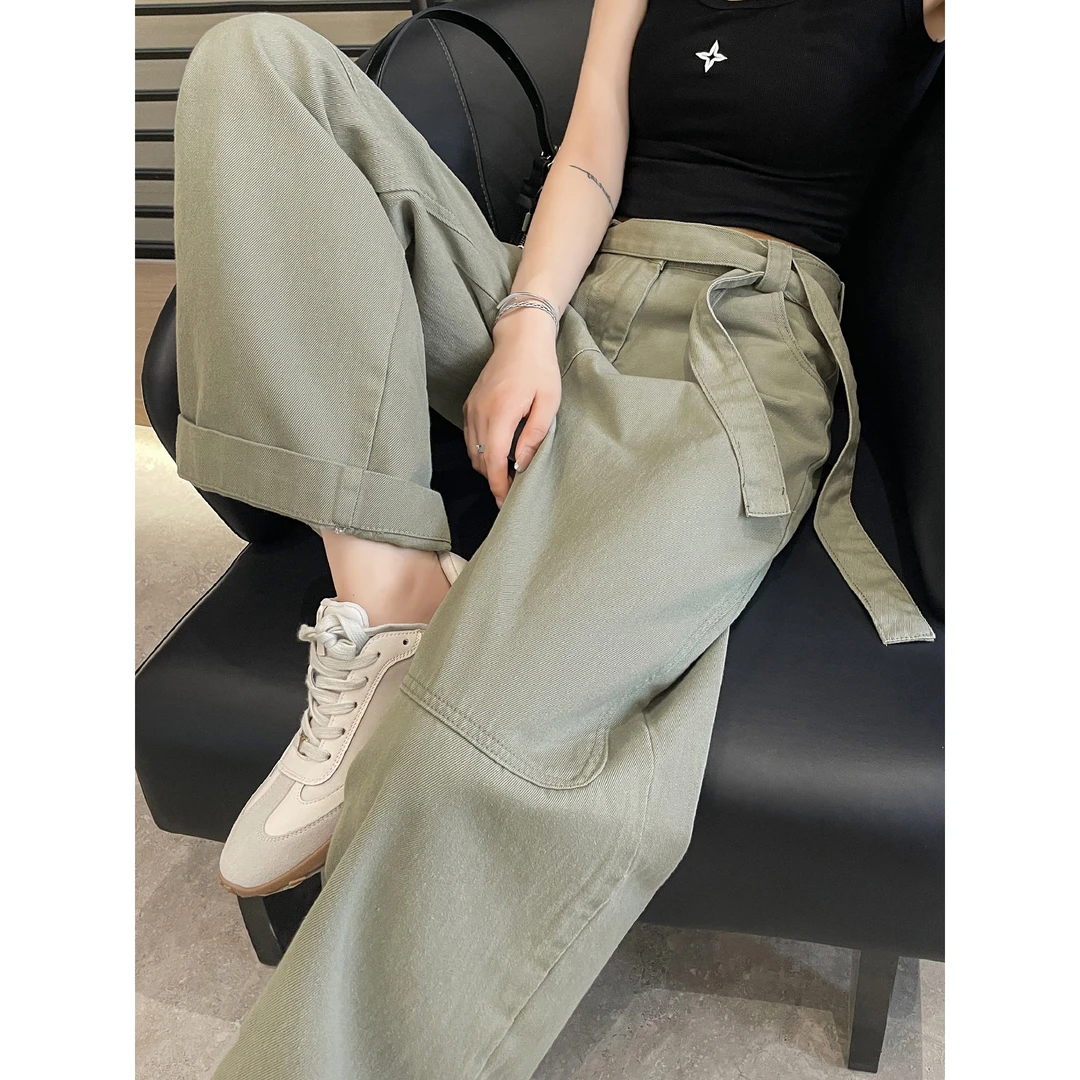 复古洗水棉牛仔裤女夏季薄款高腰显瘦宽松直筒垂感拖地冰丝阔腿裤