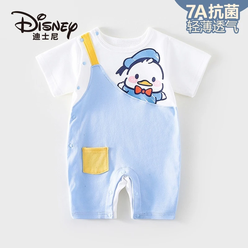 Disney/迪士尼男宝短袖哈衣纯棉薄款婴儿连体衣轻薄透气衣服2件装