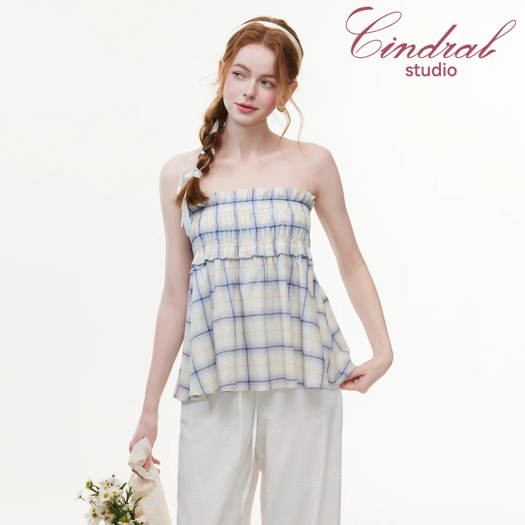 【熙地】气质通勤吊带格纹时尚显瘦无袖休闲风衬衫背心 C85XH0261A