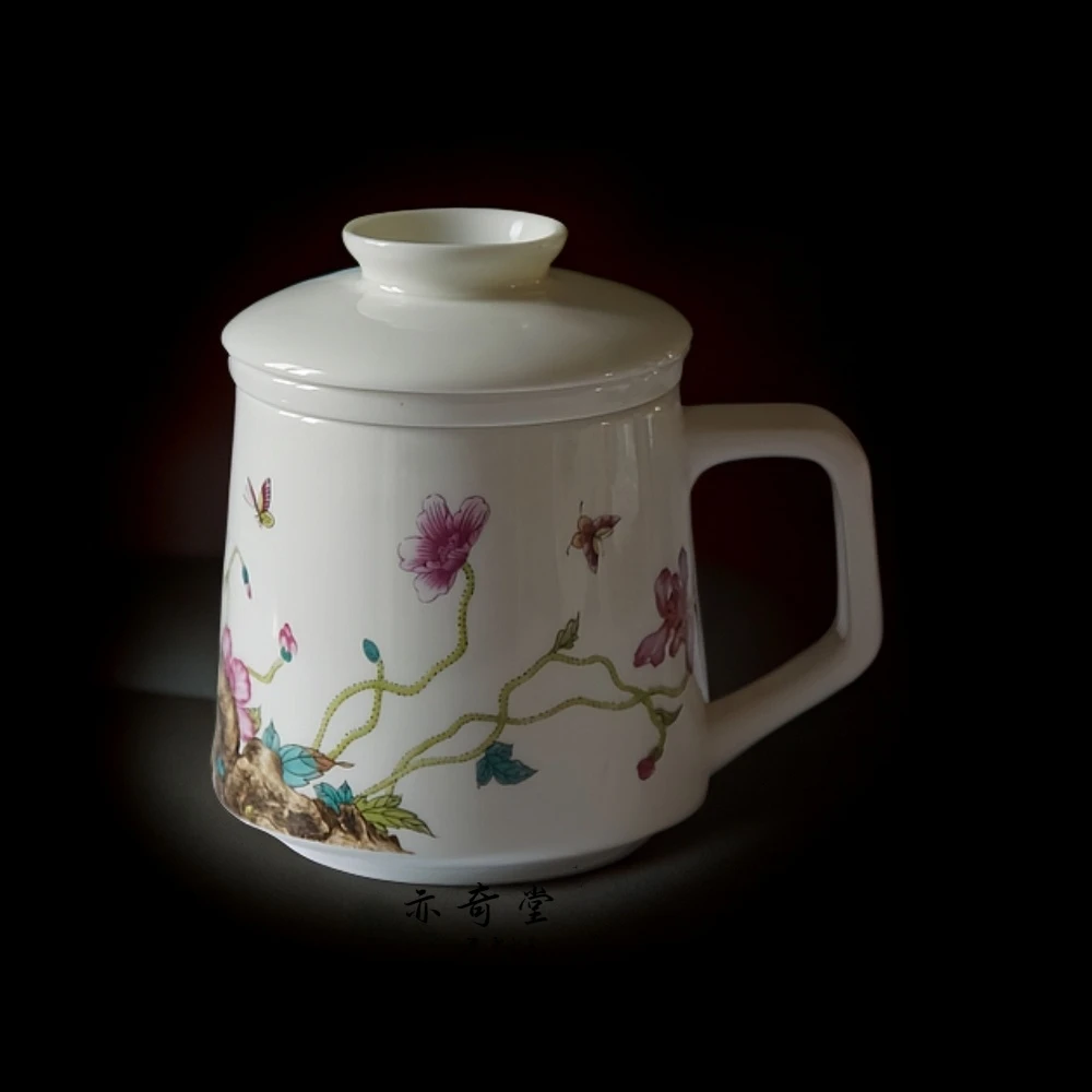 汝窑大号办公杯盖碗茶杯主人杯专用白瓷陶瓷马克杯办公家用会议杯