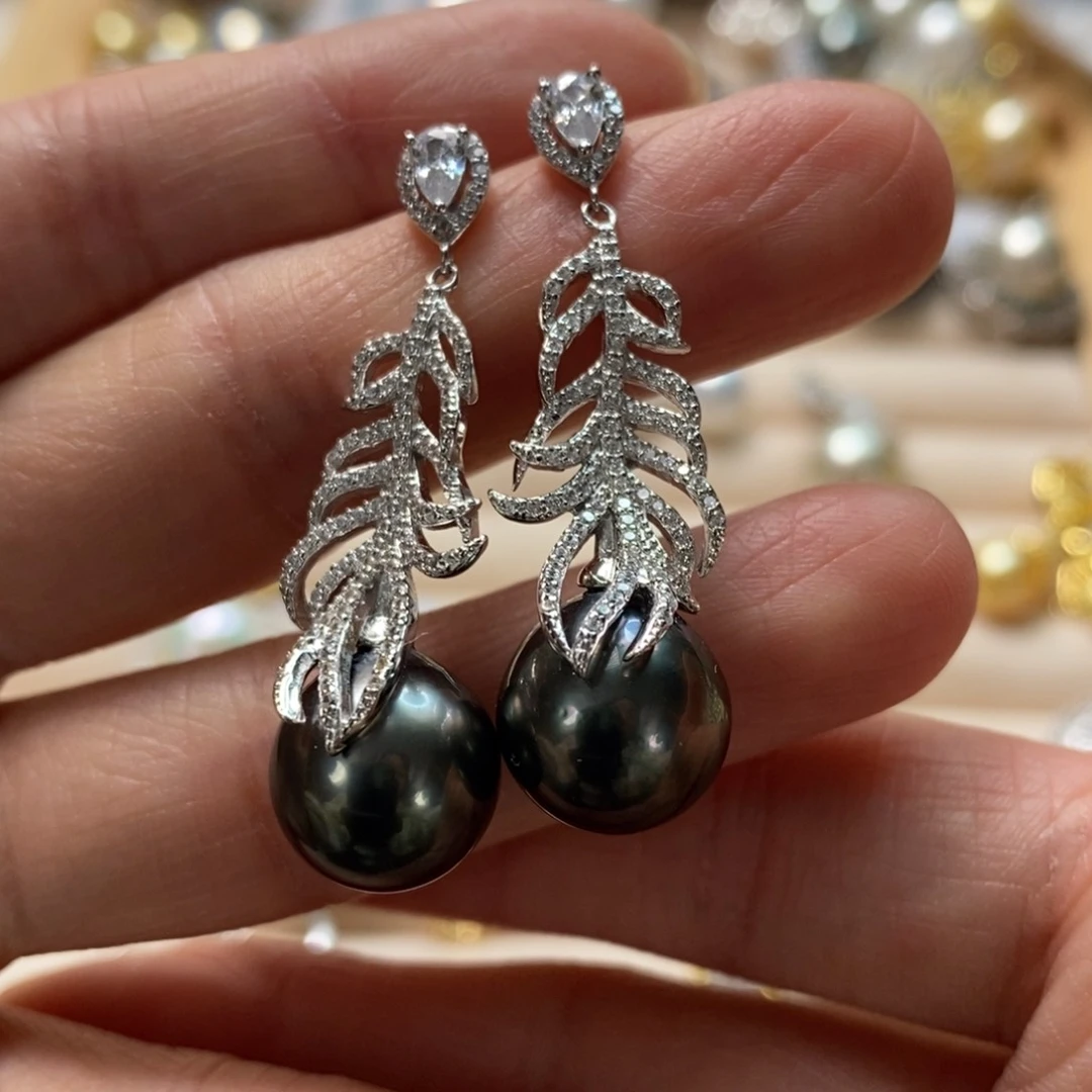 海水珍珠耳饰银S925镶嵌