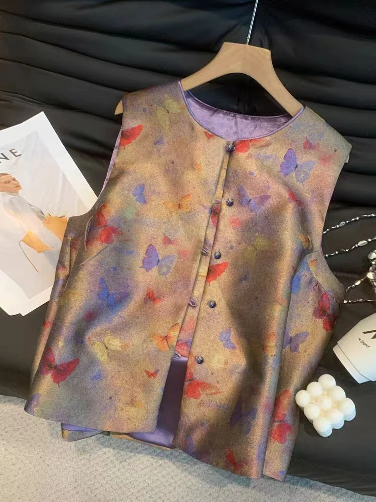 云锦 秋季新中式优雅显瘦时髦设计减龄气质宋锦提花蝴蝶百搭马甲