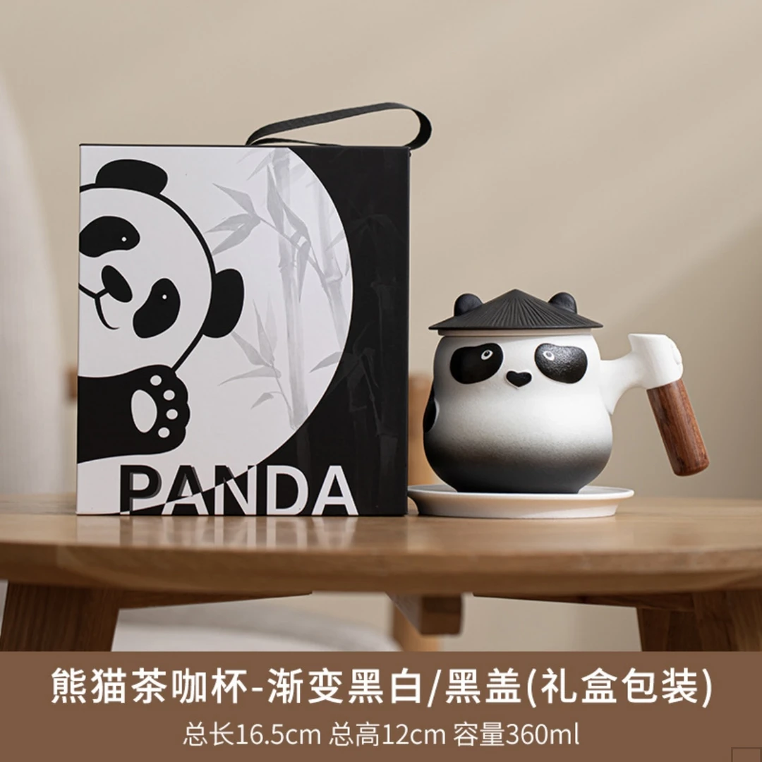 器盒·熊猫文创熊猫大侠木柄陶瓷茶杯办公马克杯 成都特色伴手礼