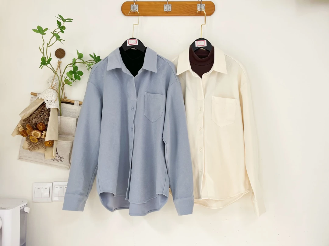 清仓女装通勤长袖单排多扣拼接半高领衬衫衬衣小众女装宽松