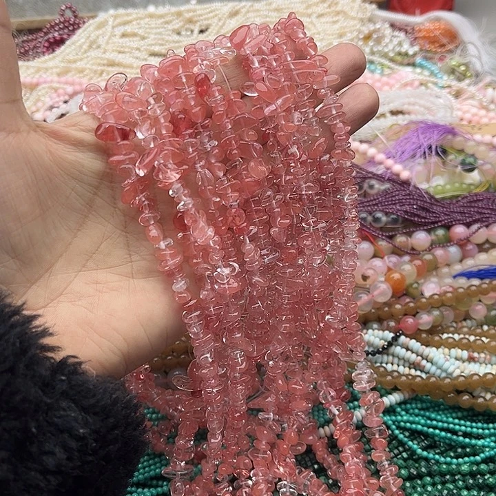玛瑙/玉髓珠宝半成品未镶嵌一条西瓜晶碎石长75厘米左右