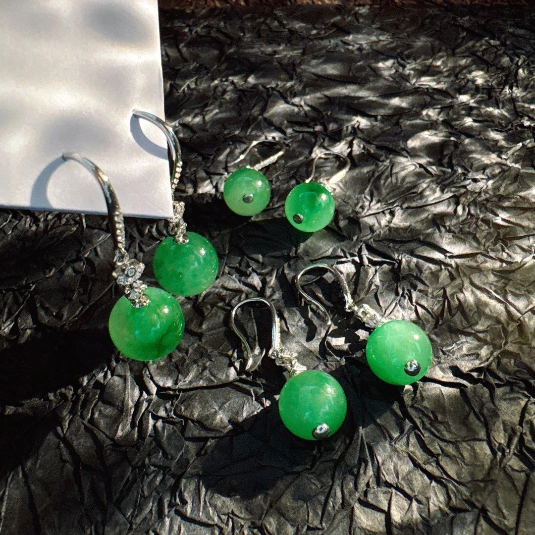 【丙洛】天然非洲翠耳环一对｜S925银镶｜多样性发其一