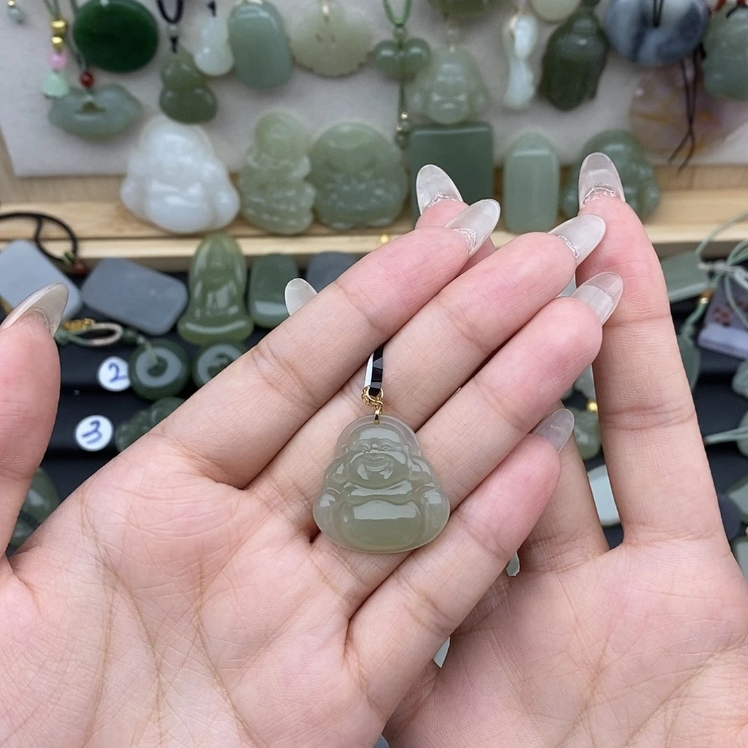 和田玉18K金镶嵌吊坠(不含链)