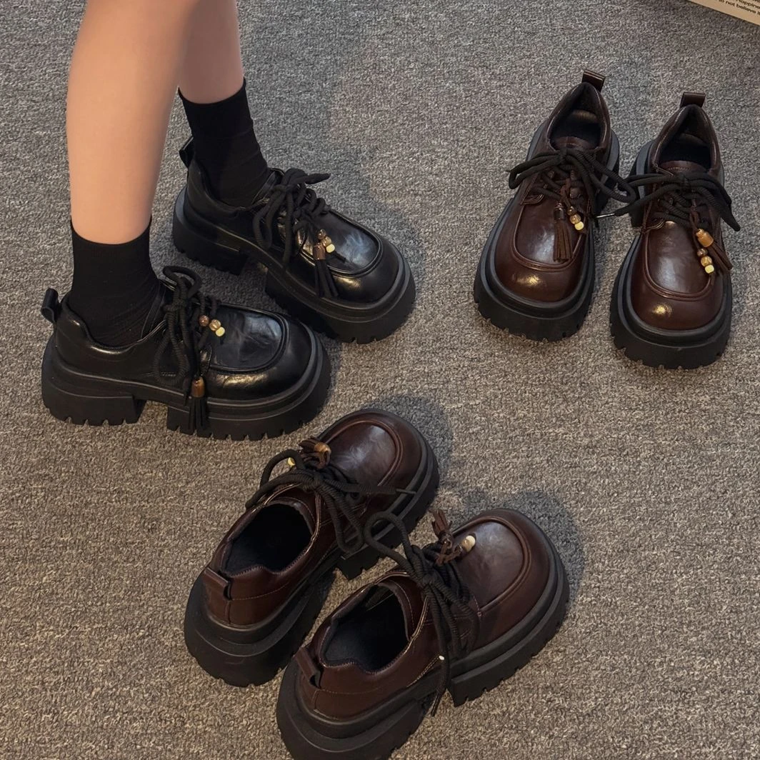 贾不假乐福鞋女2025新款秋冬学院风气质厚底显高小个子jk小皮鞋子