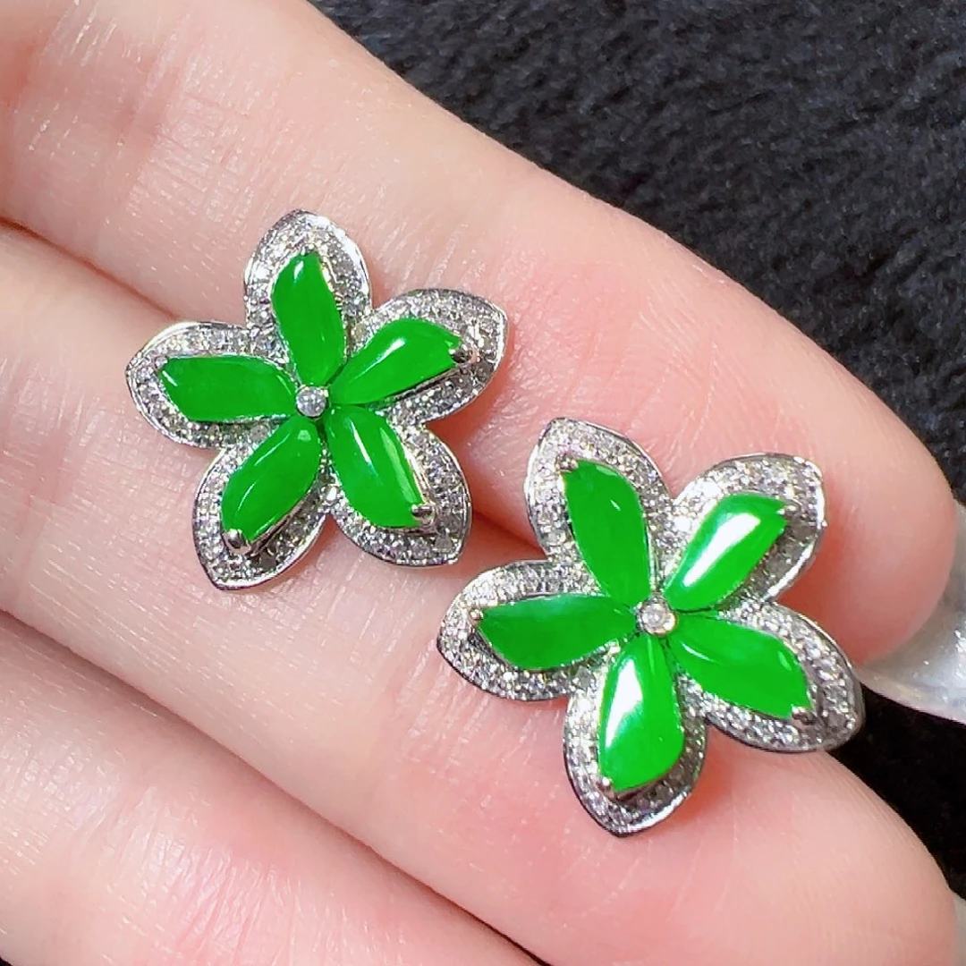 翡翠18K金镶嵌耳饰签收后24小时鉴赏期，过时不退