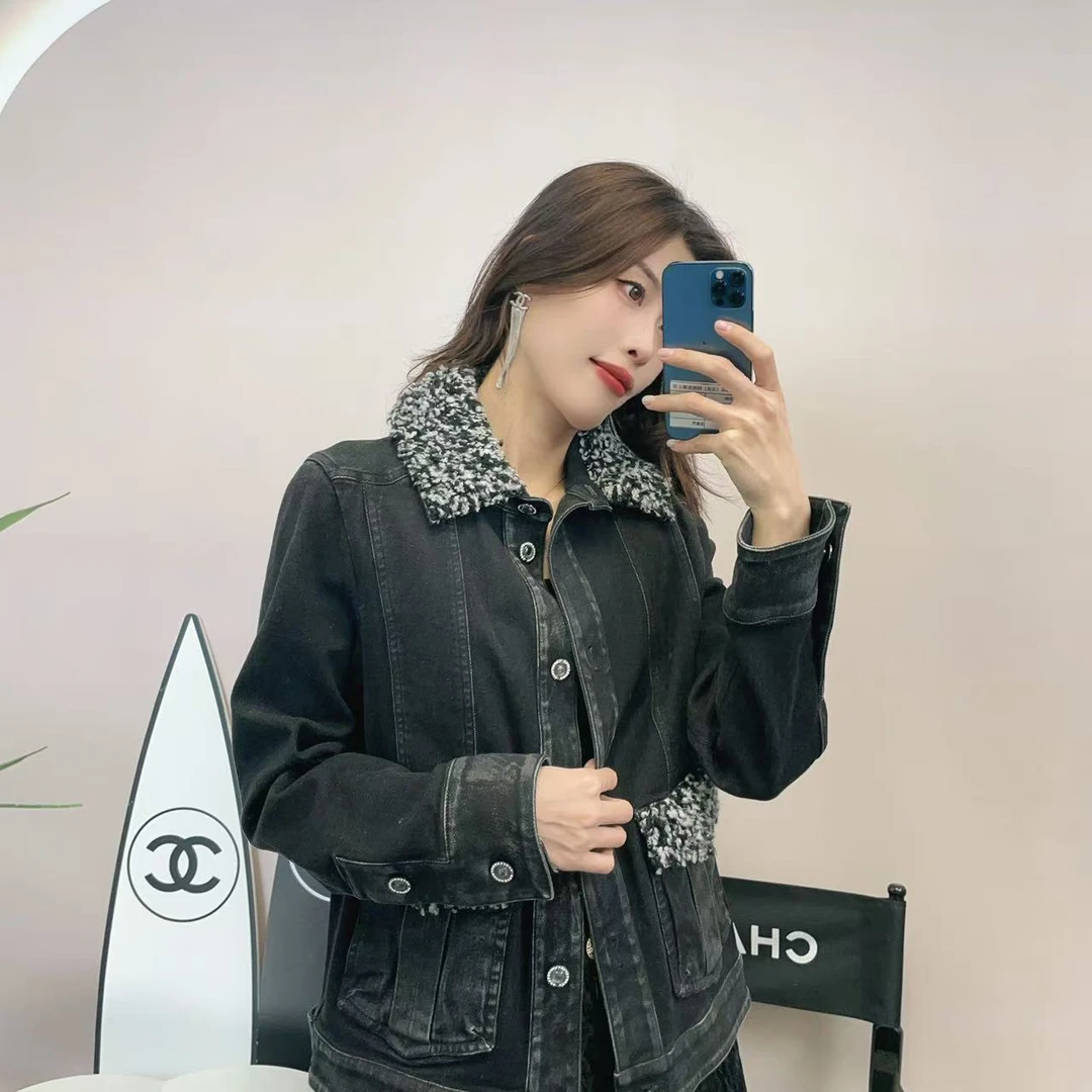 95新 Chanel/香奈儿 麦殿/牛仔外套38码炭灰色/240822LZXXH55