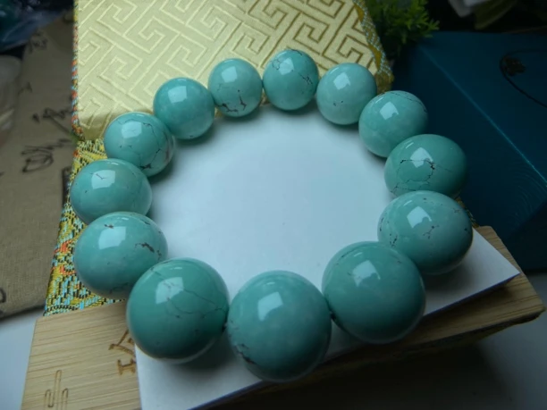 原矿绿松石丫角山高瓷圆珠手串18左右的手串