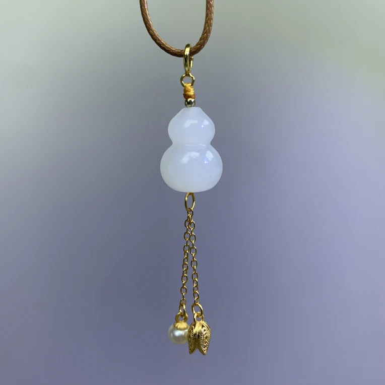 和田白玉葫芦配S925银万能扣头和莲蓬珍珠小提溜