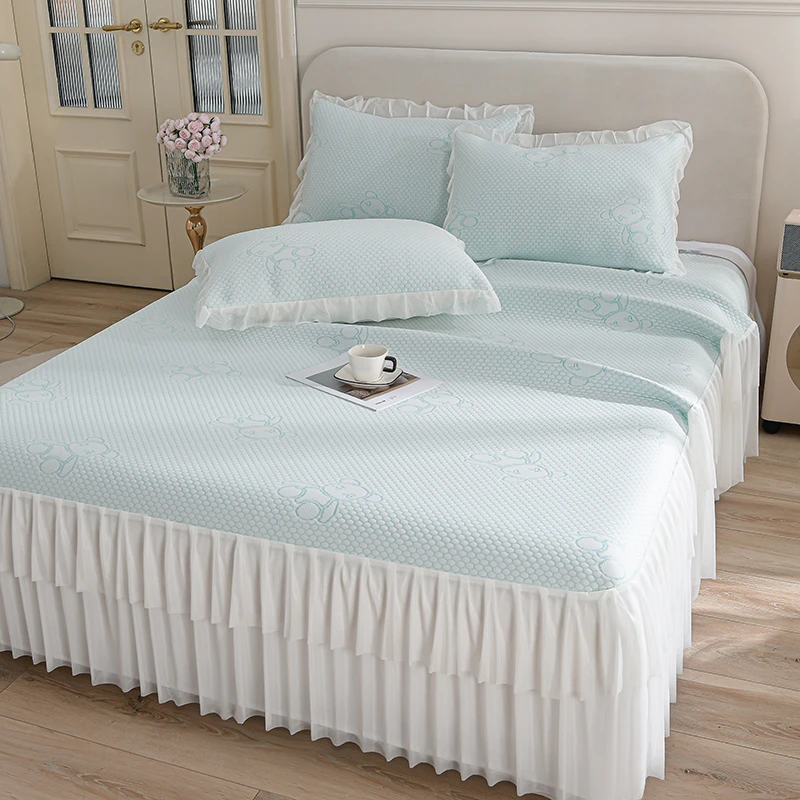 新款豆豆凉席床裙款三件套夏天柔软可机洗防滑空调席冰丝席可折叠