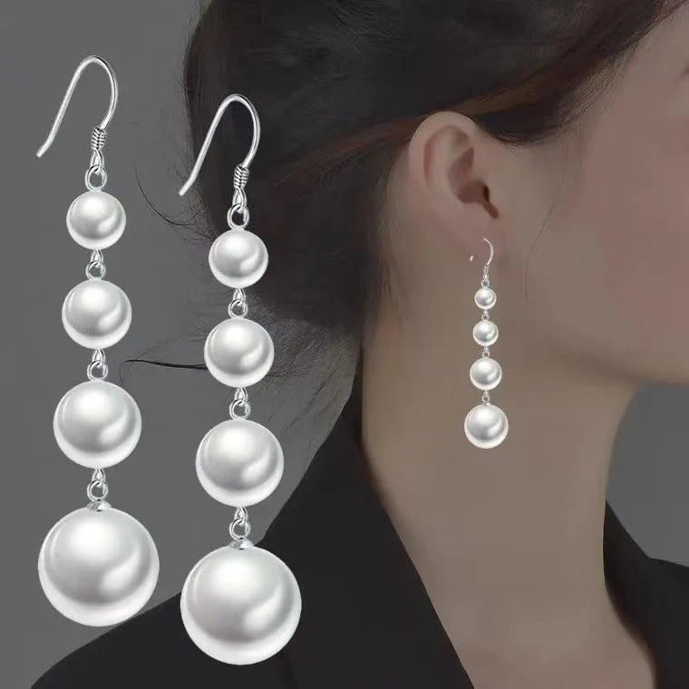 合金耳饰 日韩欧美风珍珠长款简约耳饰大气耳环耳坠网红原创设计