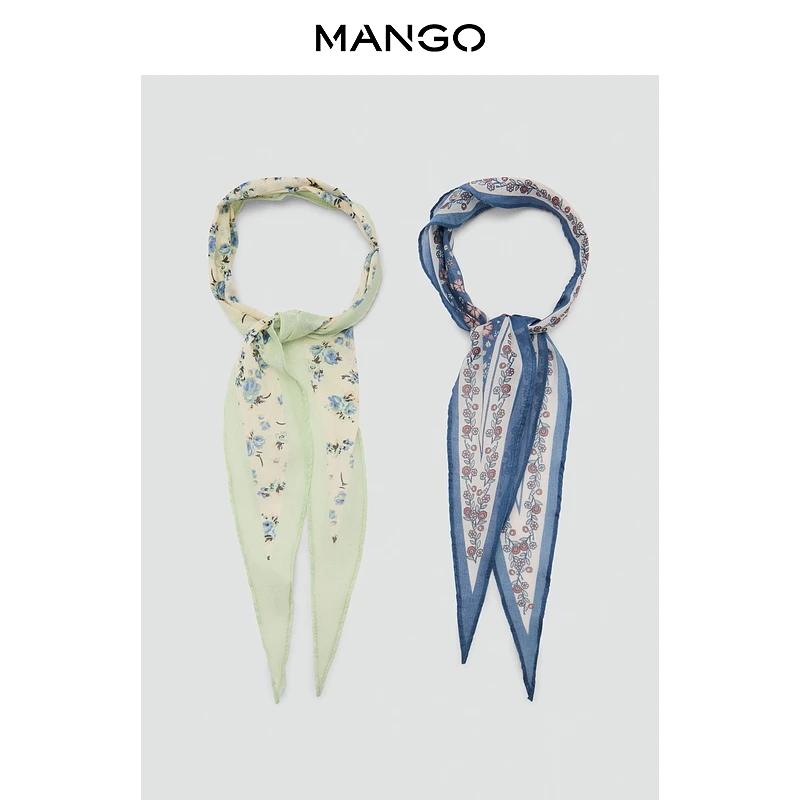 MANGO女装围巾2025秋装新款锻面印花设计复古百搭双条套装丝巾
