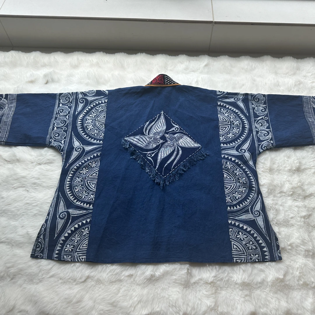 民族风蜡染手工画短款拼接外套