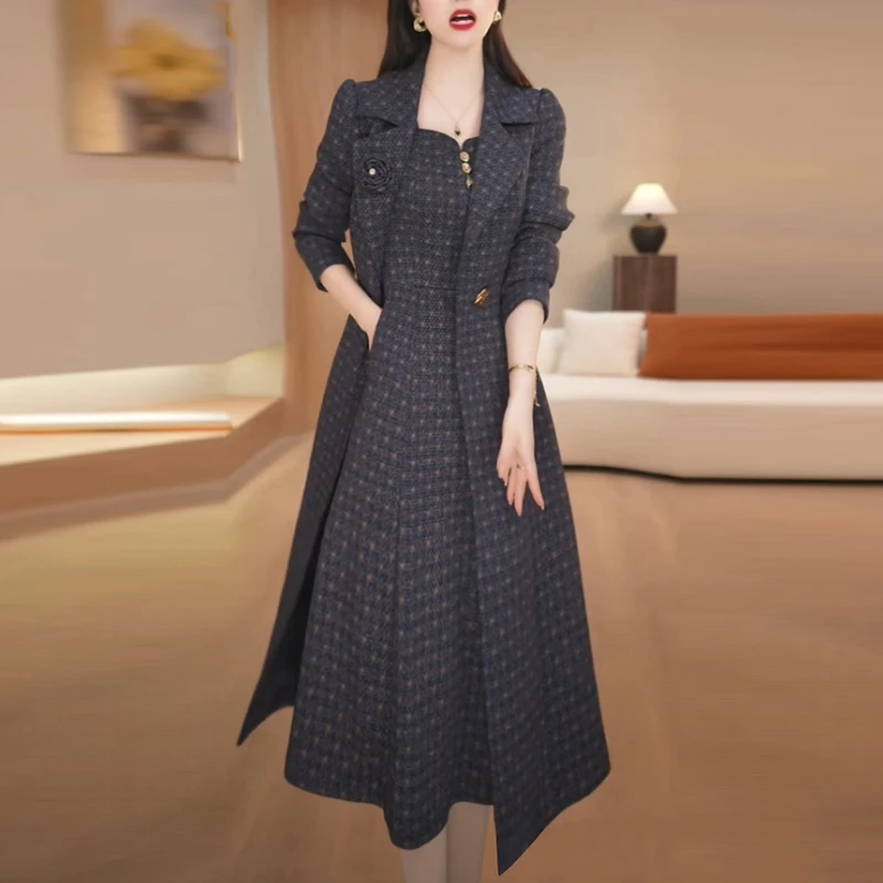 帛莱精纺风衣+连衣裙套装2025秋季新款高级感轻奢时尚气质两件套