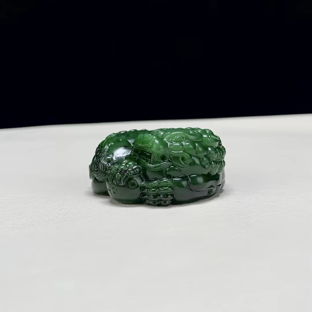 【豫人豫品】和田玉手把件碧玉醒狮h232