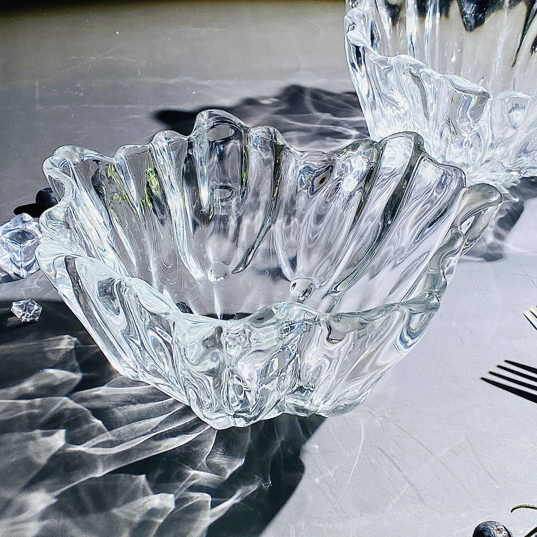 【2只装】珊瑚水晶沙拉碗荷叶水果盘点心盘零食盘水晶家用纯色