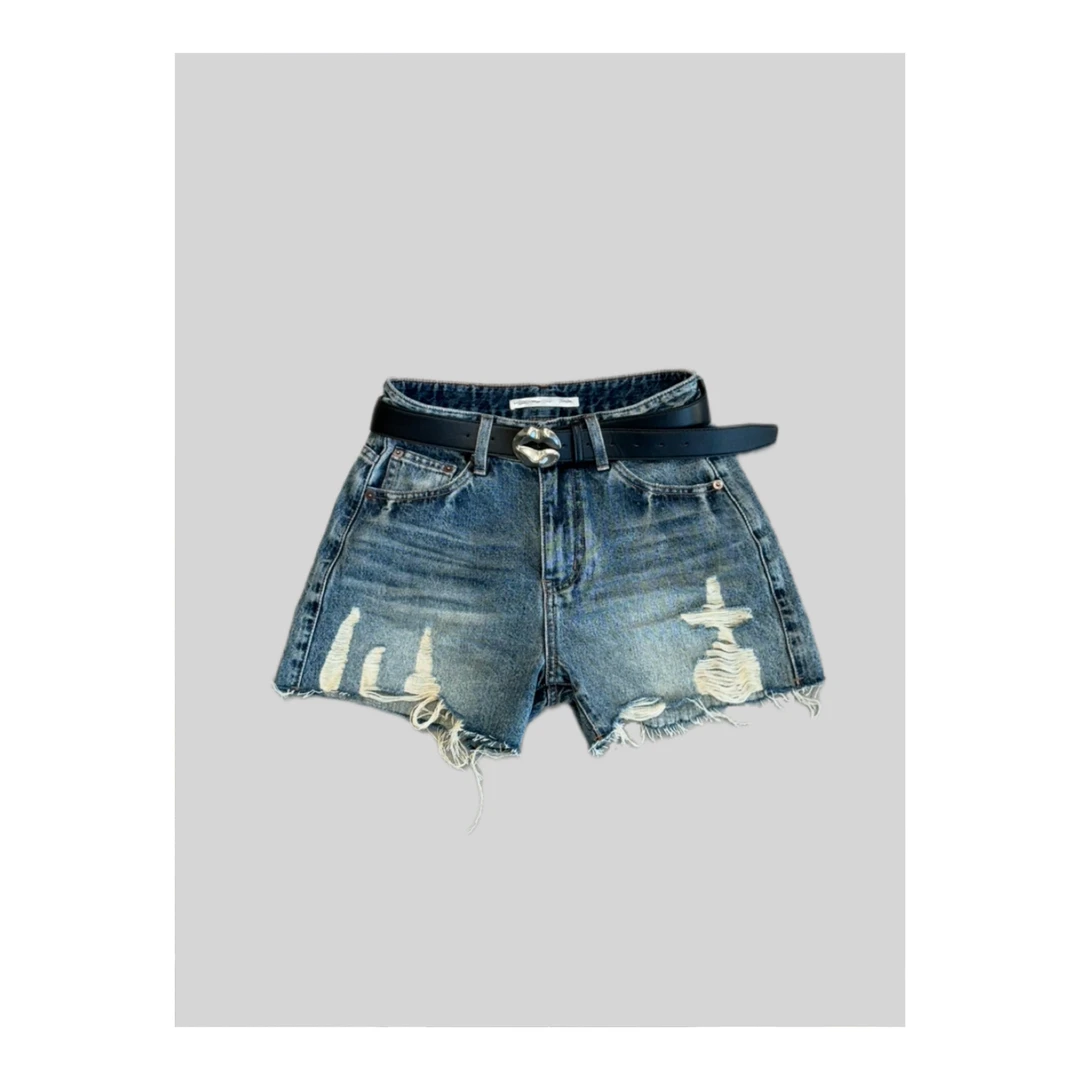 Aila｜2025夏季新款vintage古着破洞毛边百搭显瘦牛仔短裤高腰女款