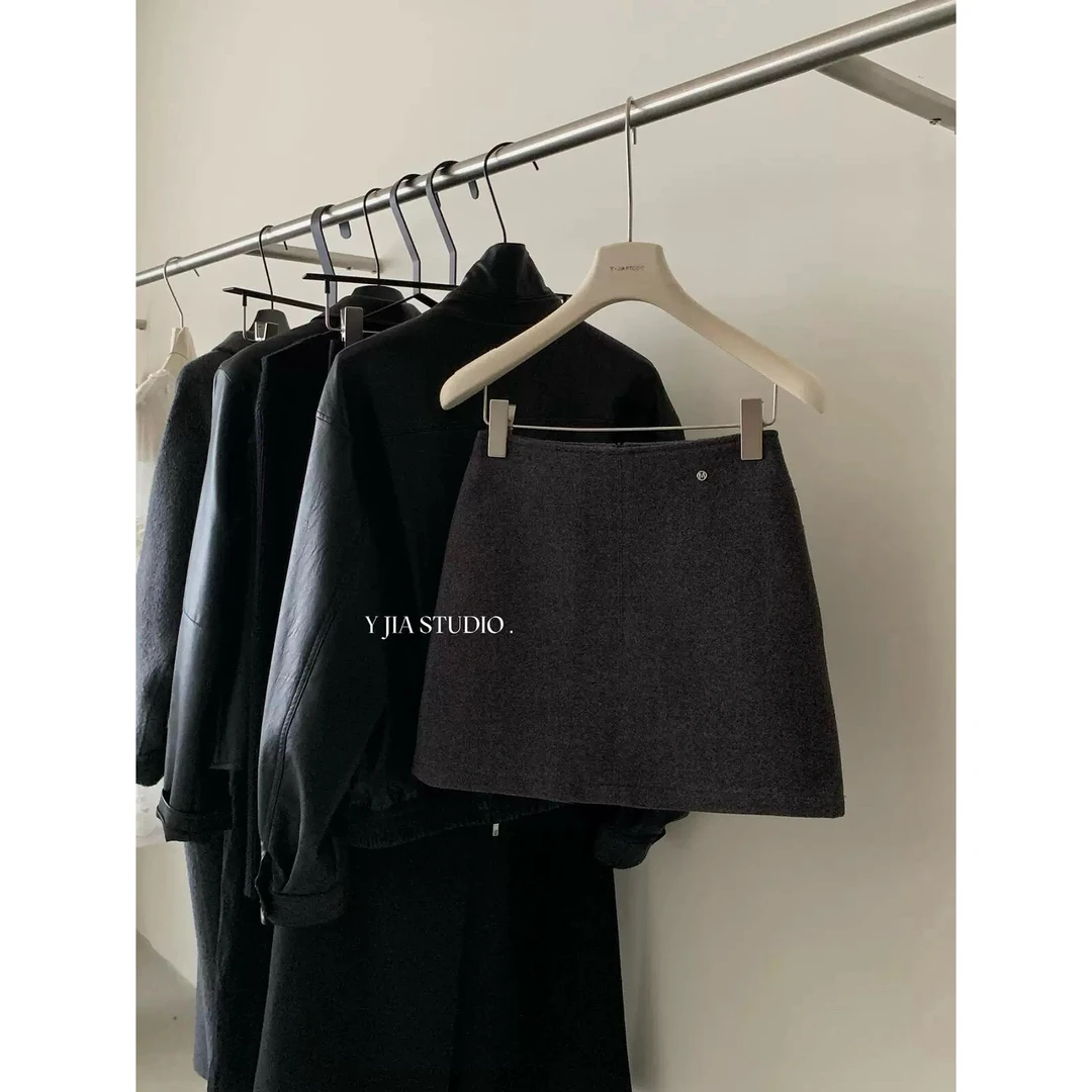 691 高腰显瘦A字毛呢半身裙