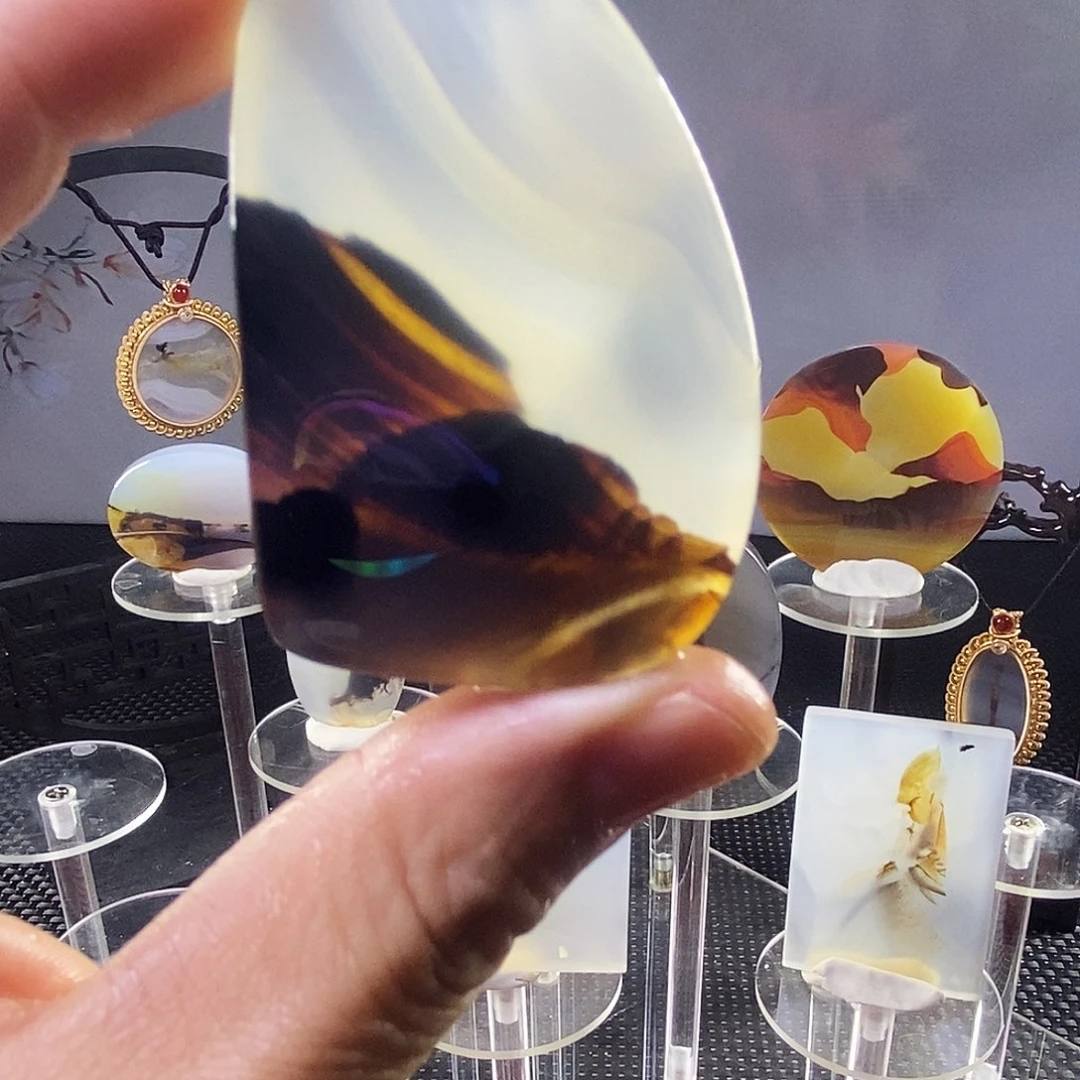 合成碳硅石非金属时尚图纹画面石饰品