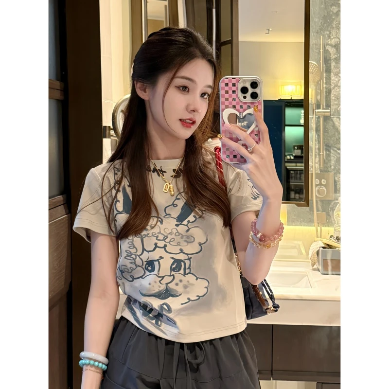 【忧郁咩咩】夏季印花街头风通勤圆领美式短袖-DX2025767