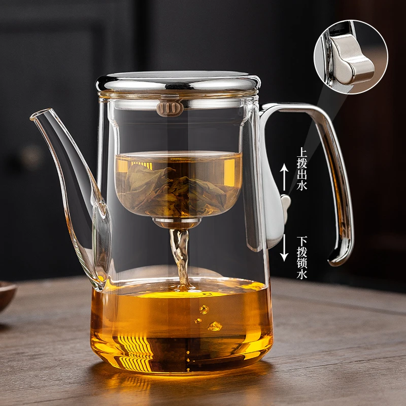 锌合金全玻璃内胆磁吸飘逸杯懒人泡茶器家用茶水分离泡茶壶过滤