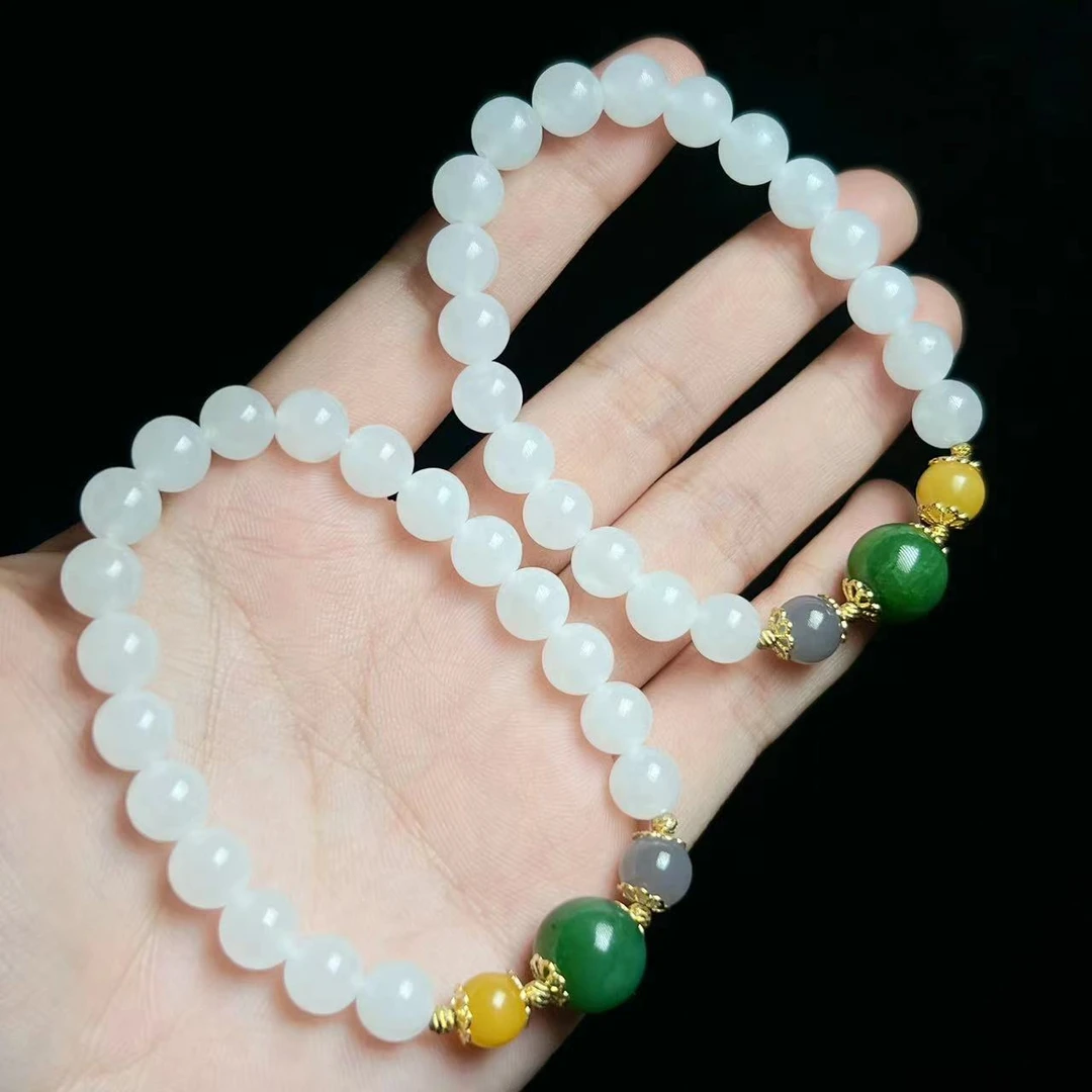 和田玉圆珠手串多样性发其一（尺寸：大12mm小8mm）- BXY136