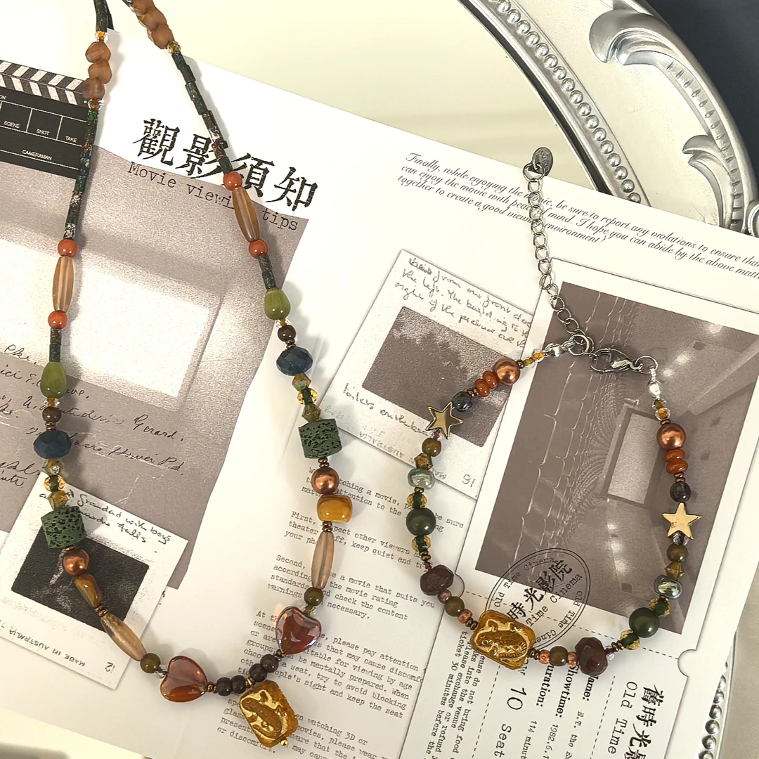 合金玻璃项链 【秋实·其二】手作米珠项链手链套装