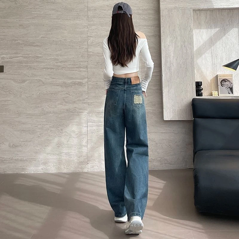 显瘦复古百搭春秋夏季破洞韩版大码小个子牛仔裤女2025新款学院风