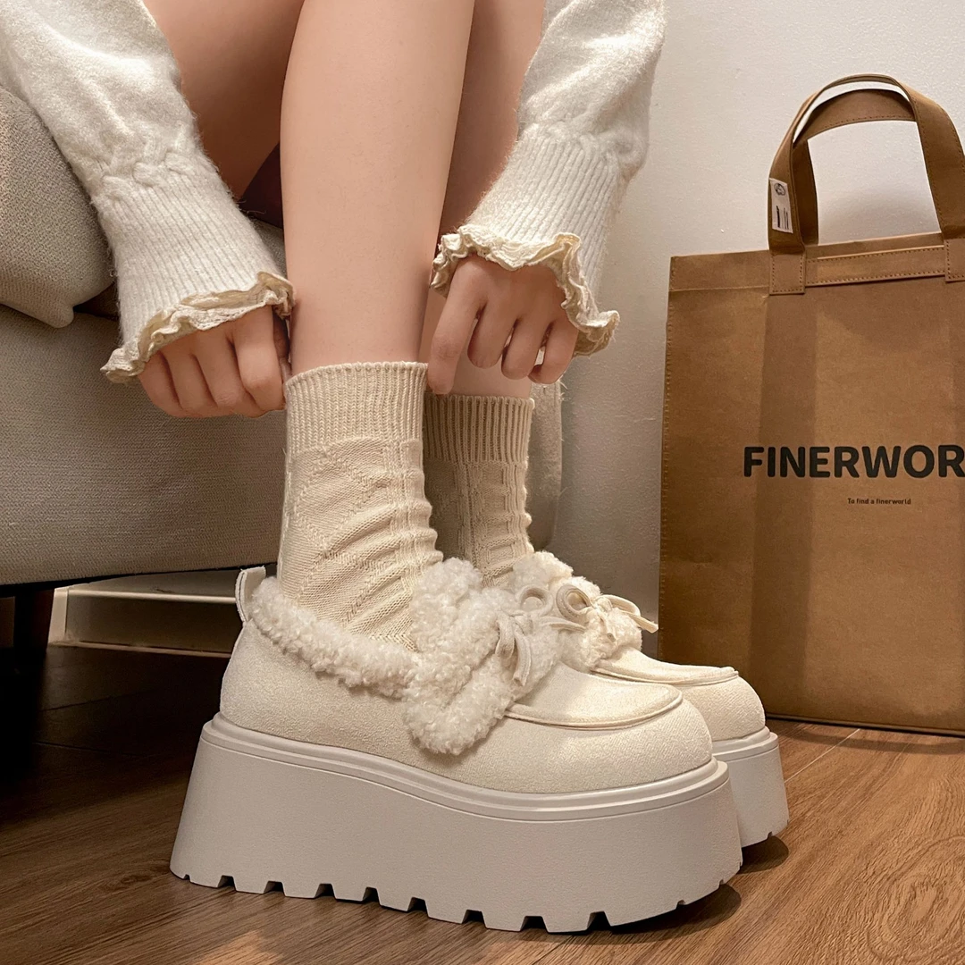 南在南方厚底防滑保暖厚底毛毛棉鞋女2025新款冬季加绒百搭勃肯鞋