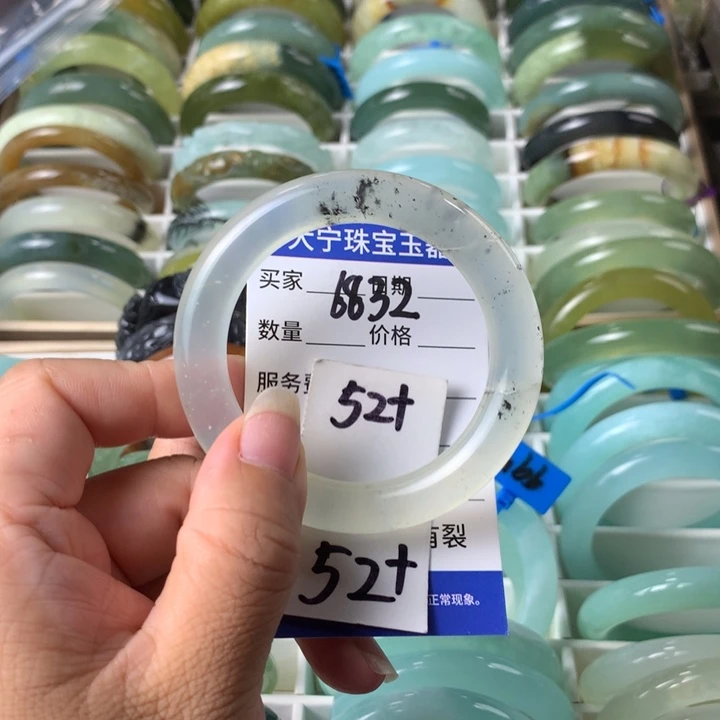 足银镀金镶嵌蛇纹石玉手镯6832